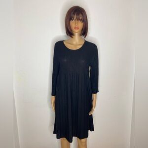 🆕 EILEEN FISHER Washable-Wool Rib Scoop Neck Dress Women’s Size LP Black